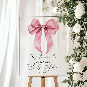 Pink Bow Baby Shower Welcome Acrylic Sign