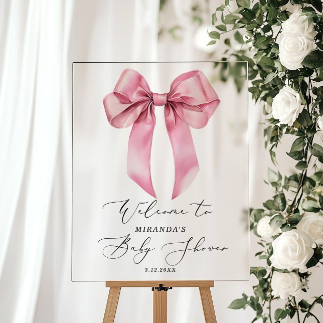Pink Bow Baby Shower Welcome Acrylic Sign (Creator Uploaded)