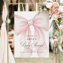 Pink Bow Baby Shower Welcome, Blush Baby Girl
