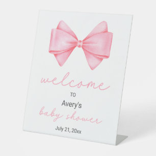 Pink Bow Baby Shower Welcome Pedestal Sign