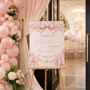 "Pink Bow Baby Shower Welcome Sign Coquette Flor