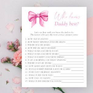 Pink bow baby shower Who knows daddy best game