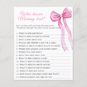 Pink bow baby shower Who knows mummy best game