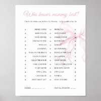 Pink Bow Baby Shower Who Knows Mummy Best Game