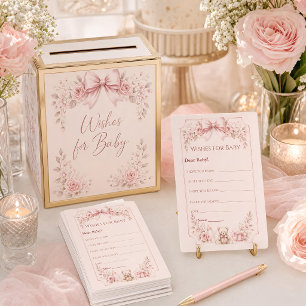 Pink Bow Baby Shower Wishes for Baby Card Coquet