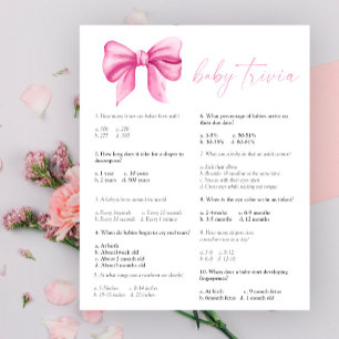 Pink bow - Baby Trivia   Baby Shower Game