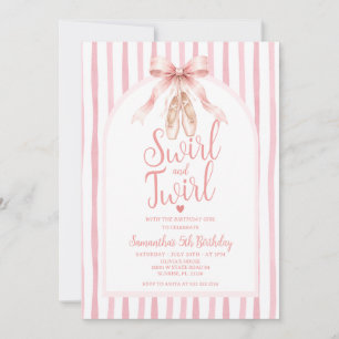 Pink Bow Ballerina Tutu Swirl and Twirl Birthday Invitation