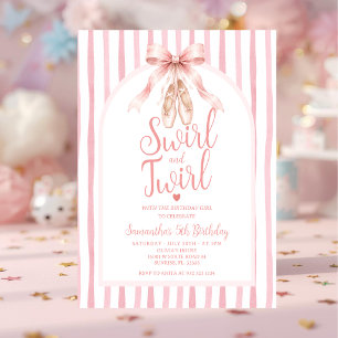 Pink Bow Ballerina Tutu Swirl and Twirl Birthday Invitation