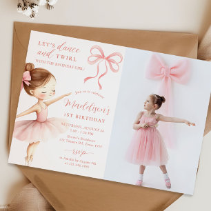 Pink Bow Ballet Dancer Girl Birthday Party Photo Invitation