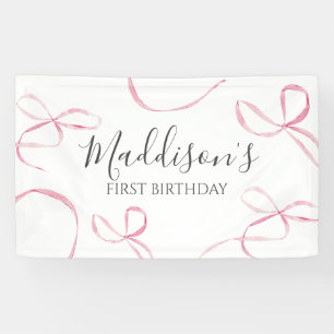 Pink bow banner, bow birthday banner 