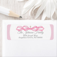 Pink Bow Baptism Envelope Return Address Label