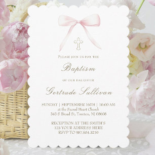 pink bow   Baptism girl Invitation