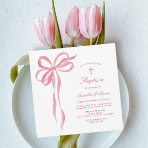 Pink Bow Baptism Invitation