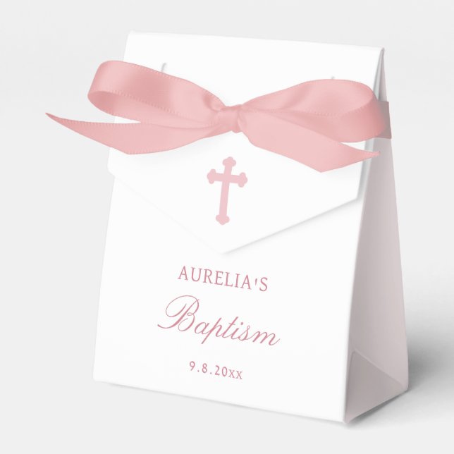 Pink Bow Baptism Small Tent Favour Box (Front Side)
