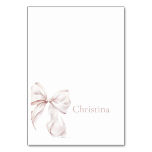 Pink Bow Baptism Table Name Card