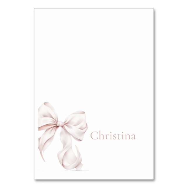 Pink Bow Baptism Table Name Card (Front)