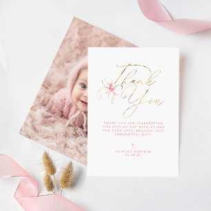 Pink Bow Baptism Thank You Photo Card