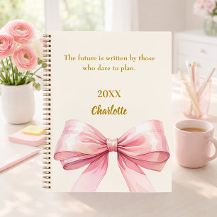 Pink bow beige cream inspirational quote notebook