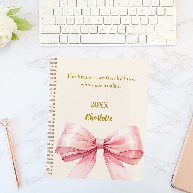 Pink bow beige cream inspirational quote notebook (Creator Uploaded)