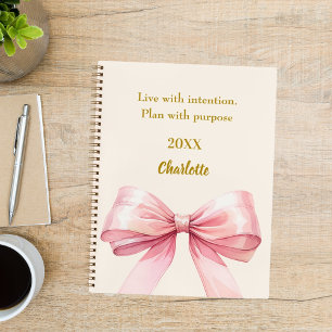 Pink bow beige cream quote notebook