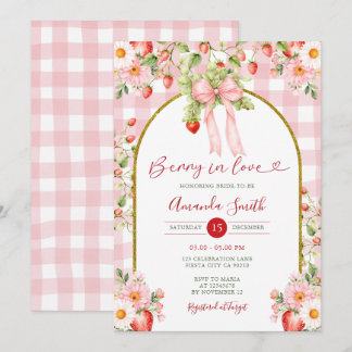 Pink Bow Berry in love strawberry Bridal Shower  Invitation
