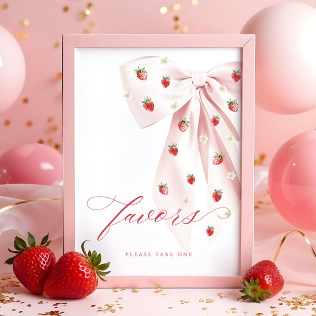 Pink Bow Berry Sweet Baby Shower Favours Table Sig Poster (Creator Uploaded)