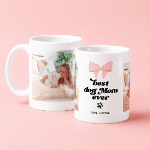 Pink Bow Best Dog Mum Ever Custom 2 Photo Coffee Mug
