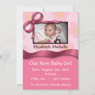 Pink Bow Birth Announcement