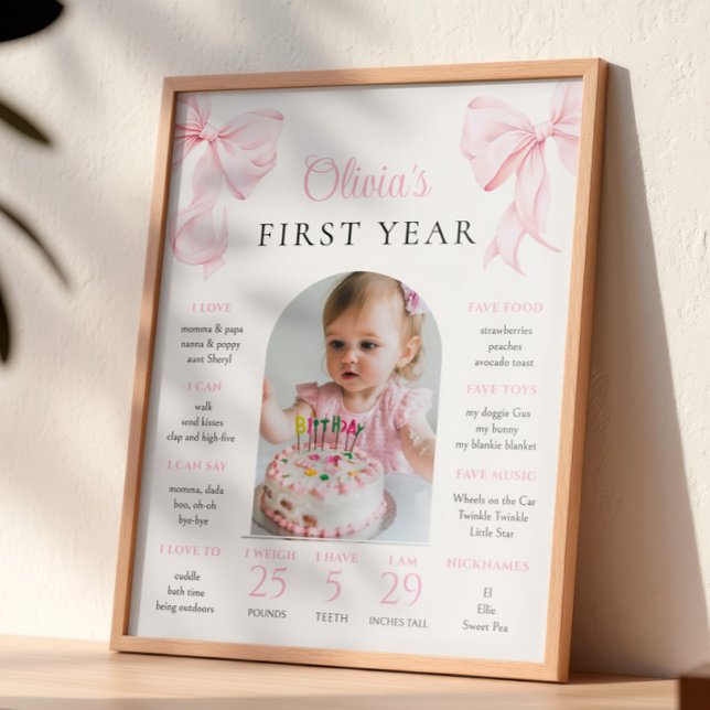 Pink Bow Birthday First Year Milestone Poster (Creator Uploaded)