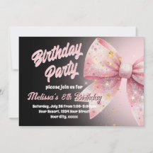 Pink bow Birthday Invitation