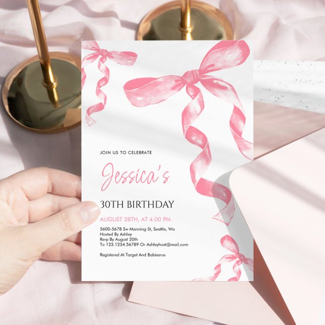 Pink Bow Birthday Invitation (Creator Uploaded)