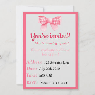 Pink Bow Birthday Invitation