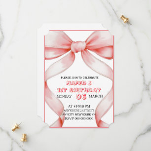 Pink Bow Birthday Invitation, Girl Pink Birthday I Save The Date