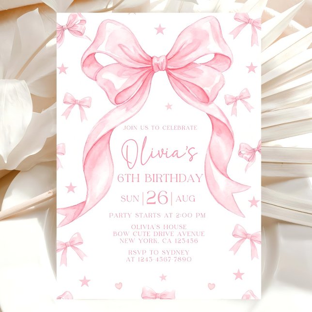 Pink Bow Birthday Invitation, Girl Pink Birthday  Invitation (Creator Uploaded)