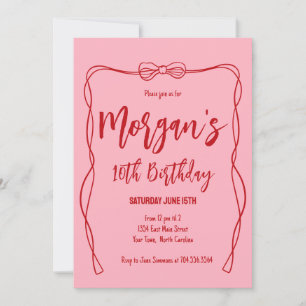 Pink bow Birthday Invitation, Preppy Girl Birthday Invitation