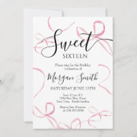 Pink bow Birthday Invitation, Sweet Sixteen
