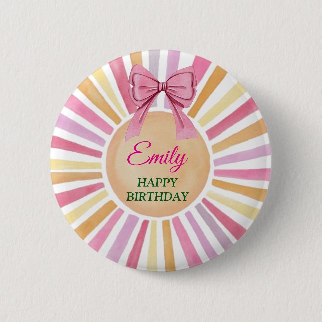Pink Bow Birthday Party Baby Favour  Sun 6 Cm Round Badge (Front)