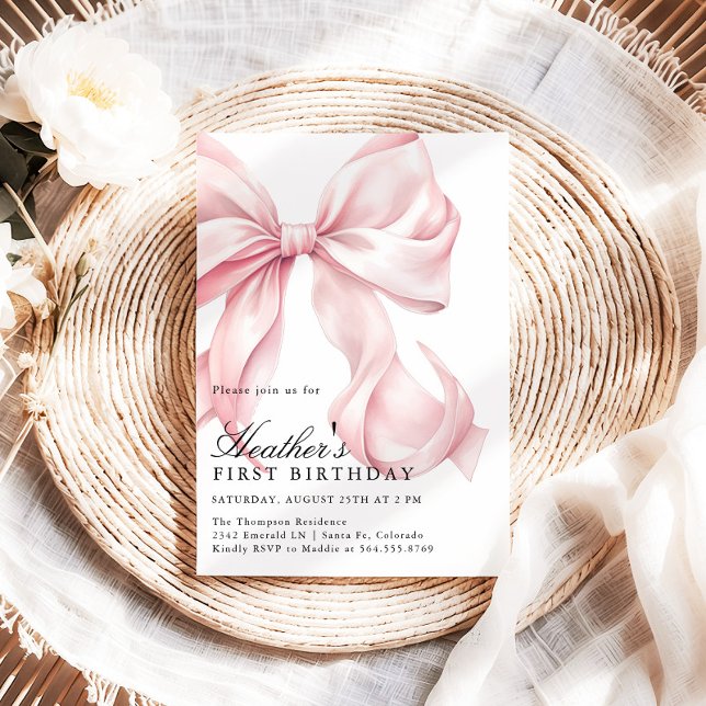 Pink Bow Birthday Party Coquette Bow Invitation (Creator Uploaded)