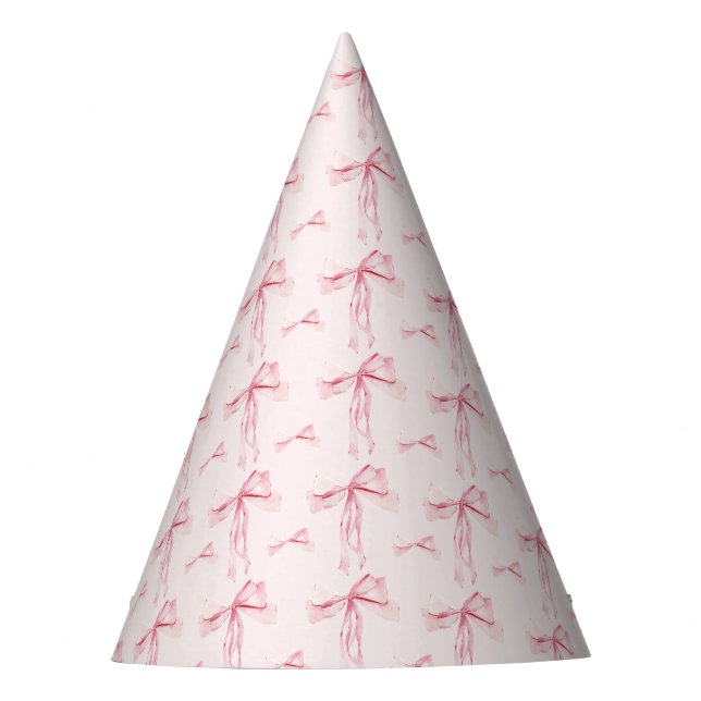 Pink Bow Birthday Party Hat Blush Ribbon Coquette  (Front)