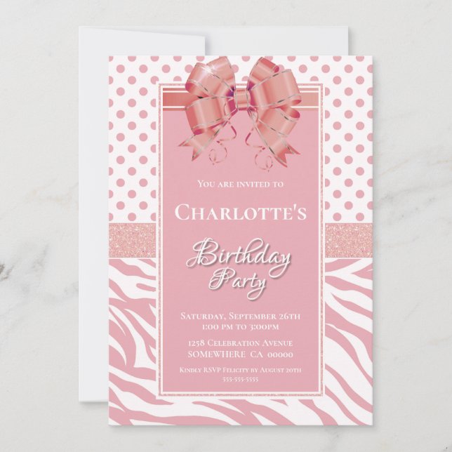 Pink Bow Birthday Party Invitation (Front)