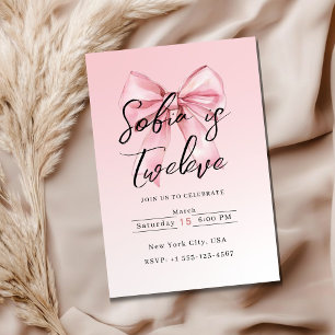 🎀 Pink Bow Birthday Party Invitation Cards