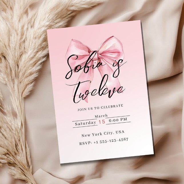 🎀 Pink Bow Birthday Party Invitation Cards (Creator Uploaded)
