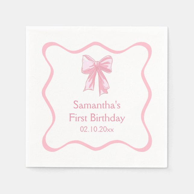 Pink Bow Birthday Party Napkin (Front)