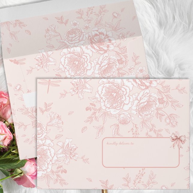 Pink Bow Birthday Party Whimsy Toile Personalised Envelope (Creator Uploaded)