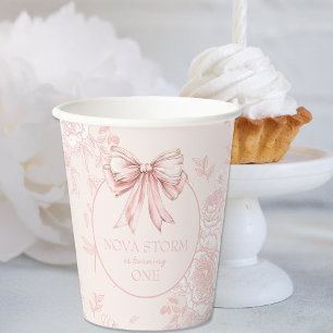 Pink Bow Birthday Party Whimsy Toile Personalised Paper Cups