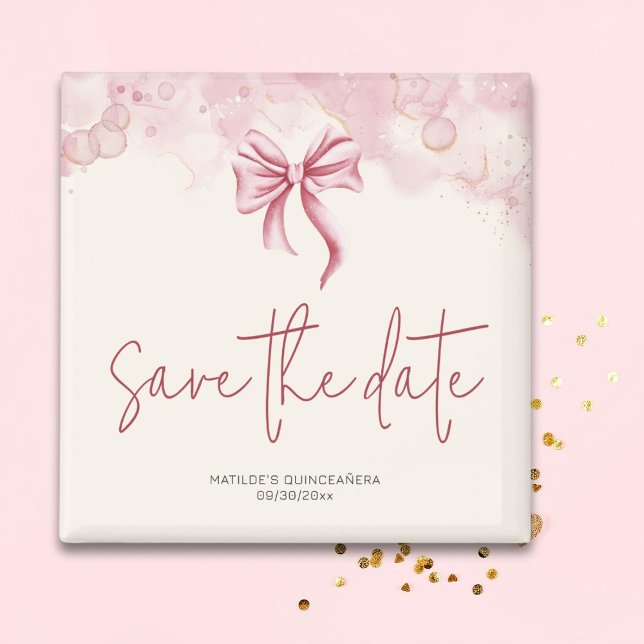 Pink Bow Birthday Quinceañera Save the Date Magnet (Creator Uploaded)