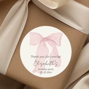 Pink Bow Birthday Thank you Classic Round Sticker