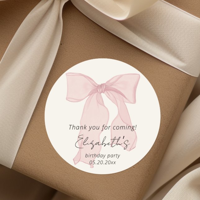 Pink Bow Birthday Thank you  Classic Round Sticker (Creator Uploaded)