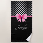 Pink Bow Black And White Polka Dots Name
