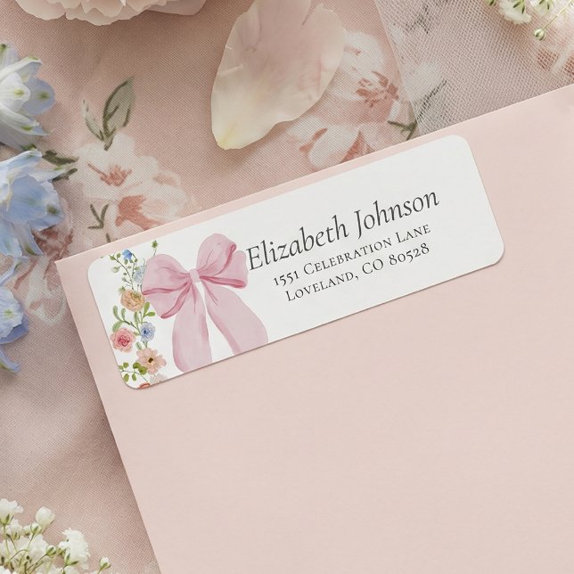 Pink Bow Bloom Baby Shower Return Address Label (Creator Uploaded)
